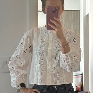 White Zara blouse embroidered, XS
